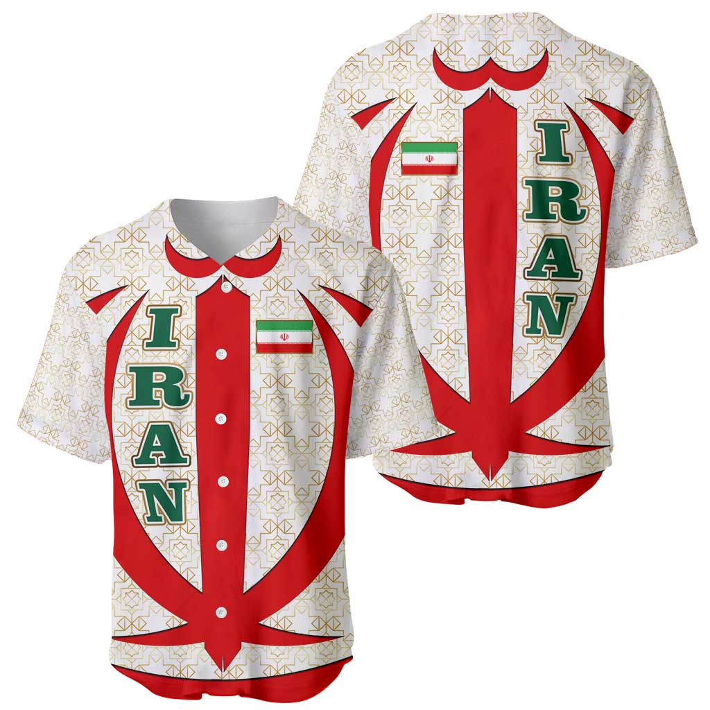 Iran Flag Pattern Baseball Jersey with Bold Red National Emblem Design