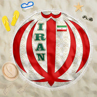 Iran Flag Pattern Beach Blanket with Bold Red National Emblem Design
