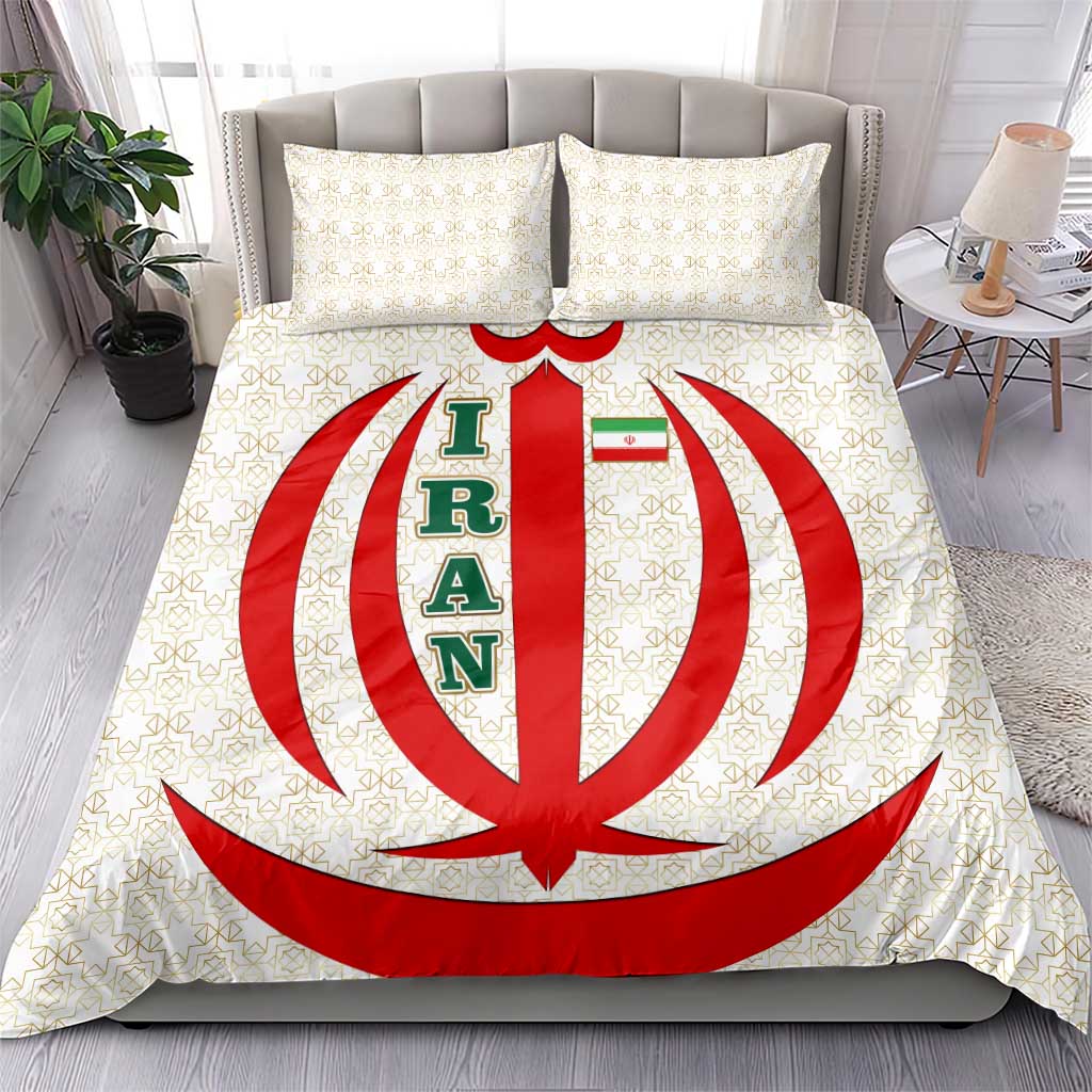 Iran Flag Pattern Bedding Set with Bold Red National Emblem Design