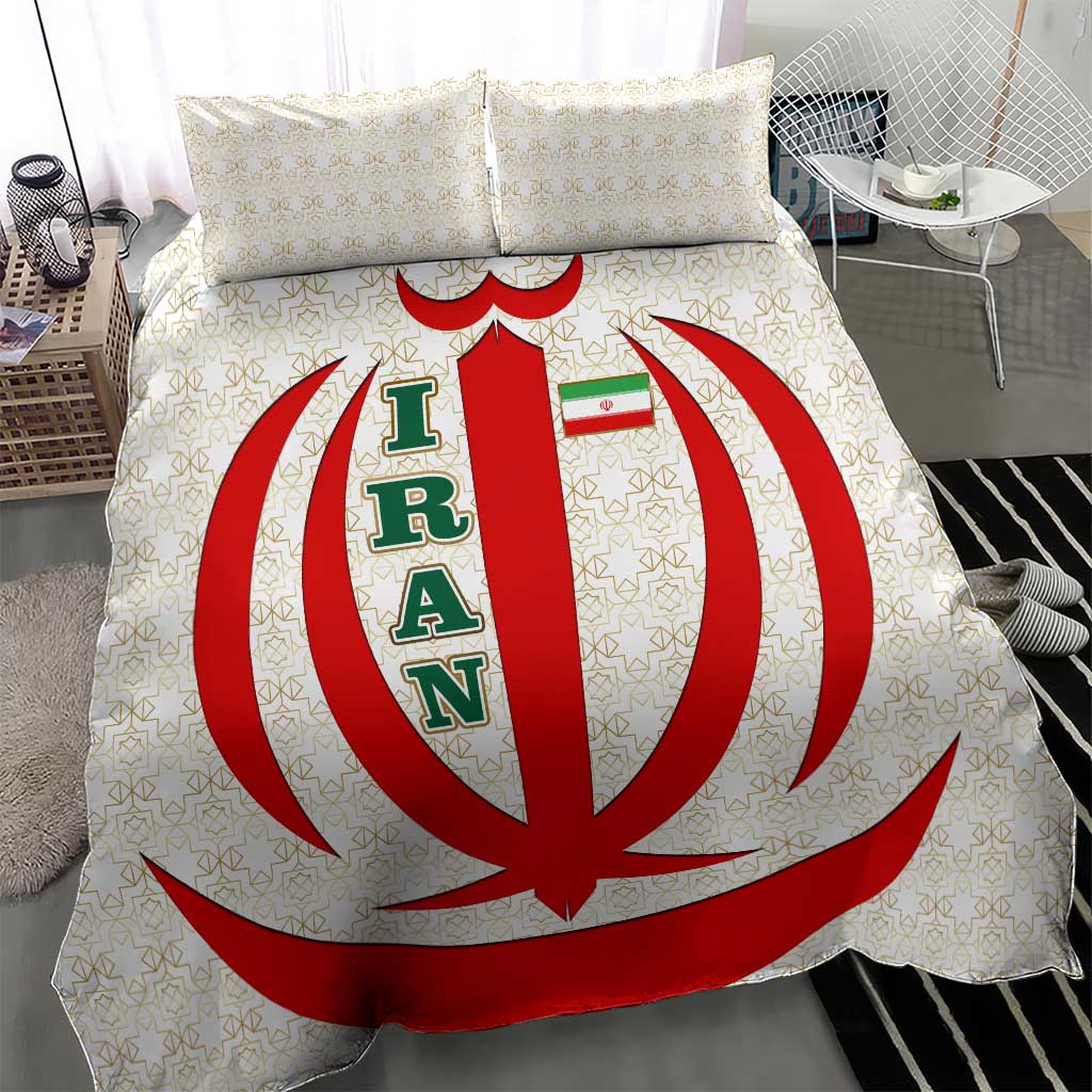 Iran Flag Pattern Bedding Set with Bold Red National Emblem Design