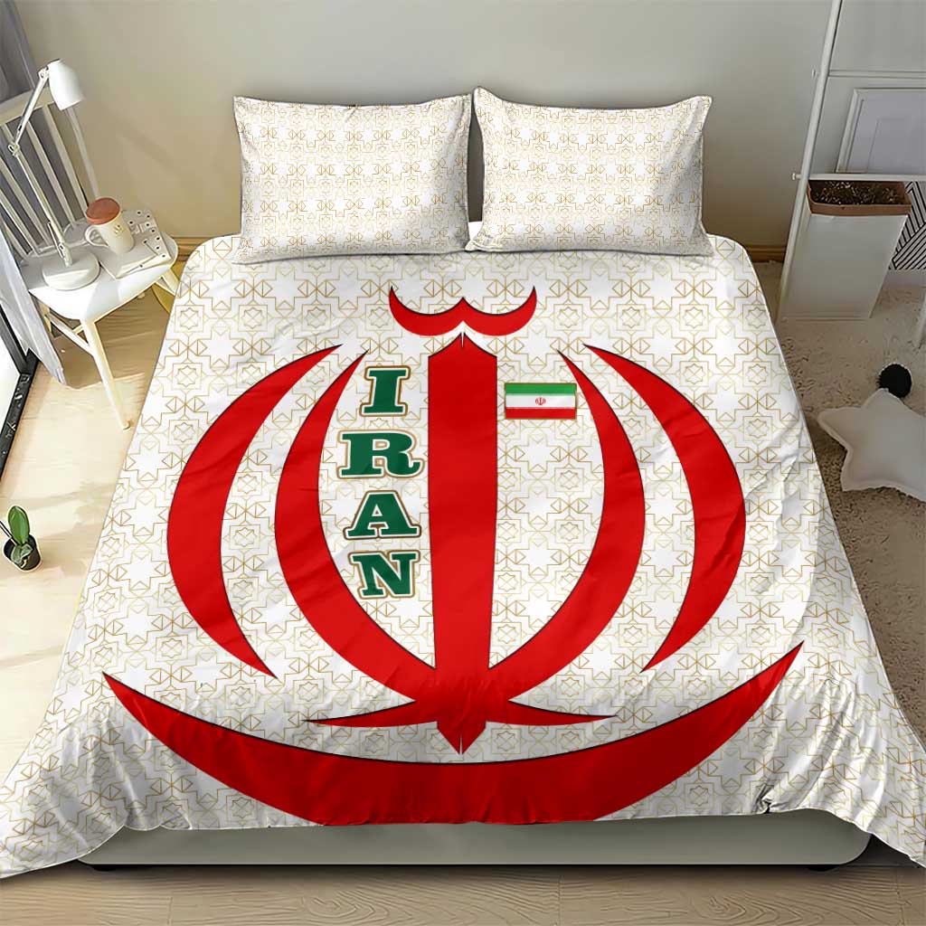 Iran Flag Pattern Bedding Set with Bold Red National Emblem Design