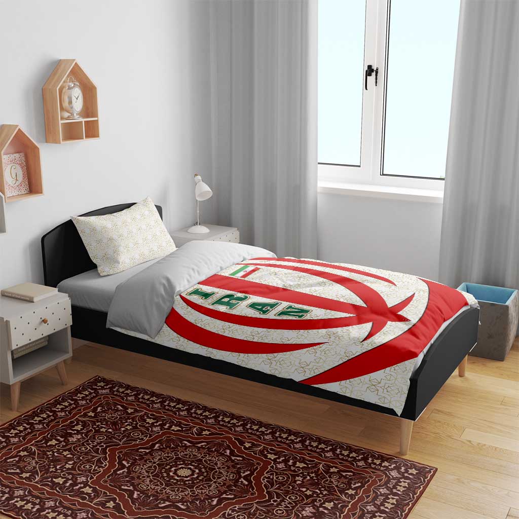 Iran Flag Pattern Bedding Set with Bold Red National Emblem Design