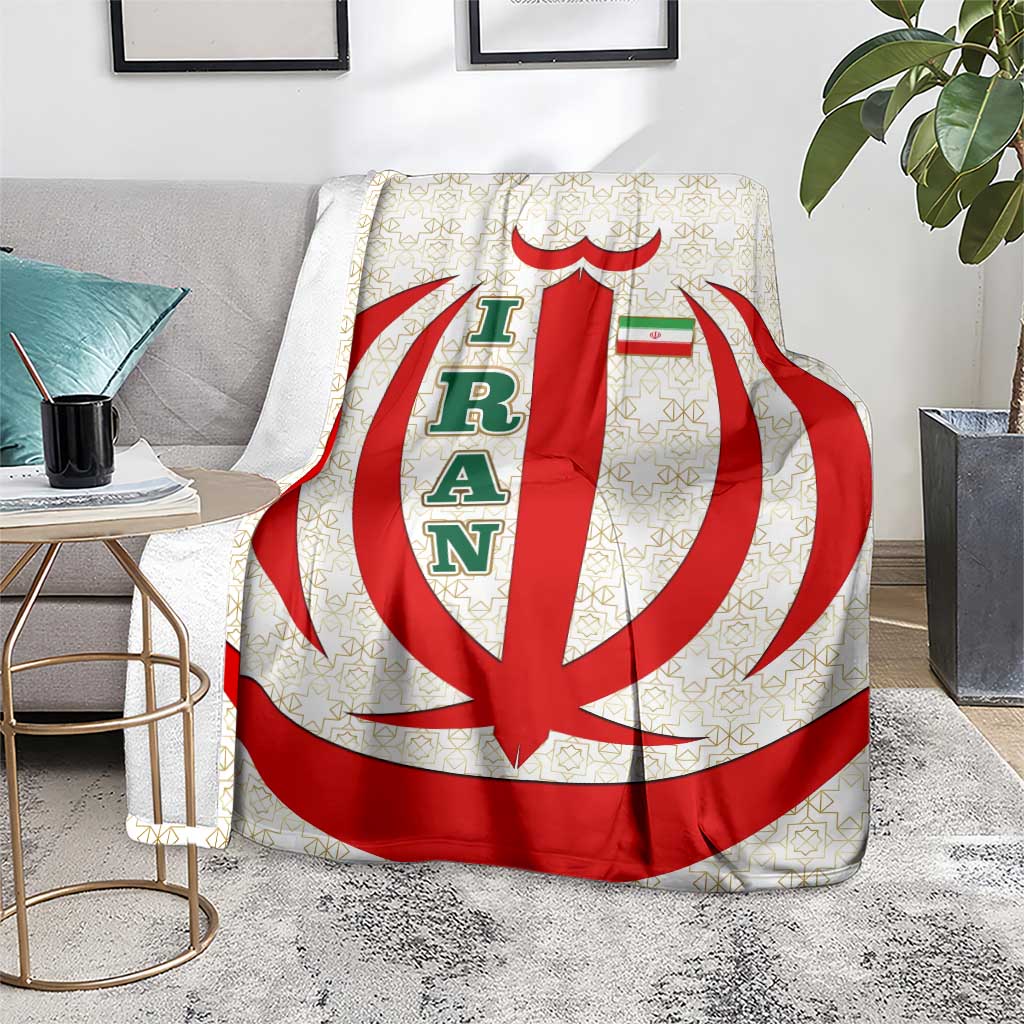 Iran Flag Pattern Blanket with Bold Red National Emblem Design