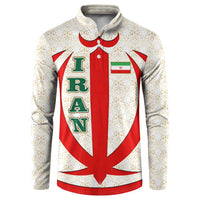 Iran Flag Pattern Button Sweatshirt with Bold Red National Emblem Design
