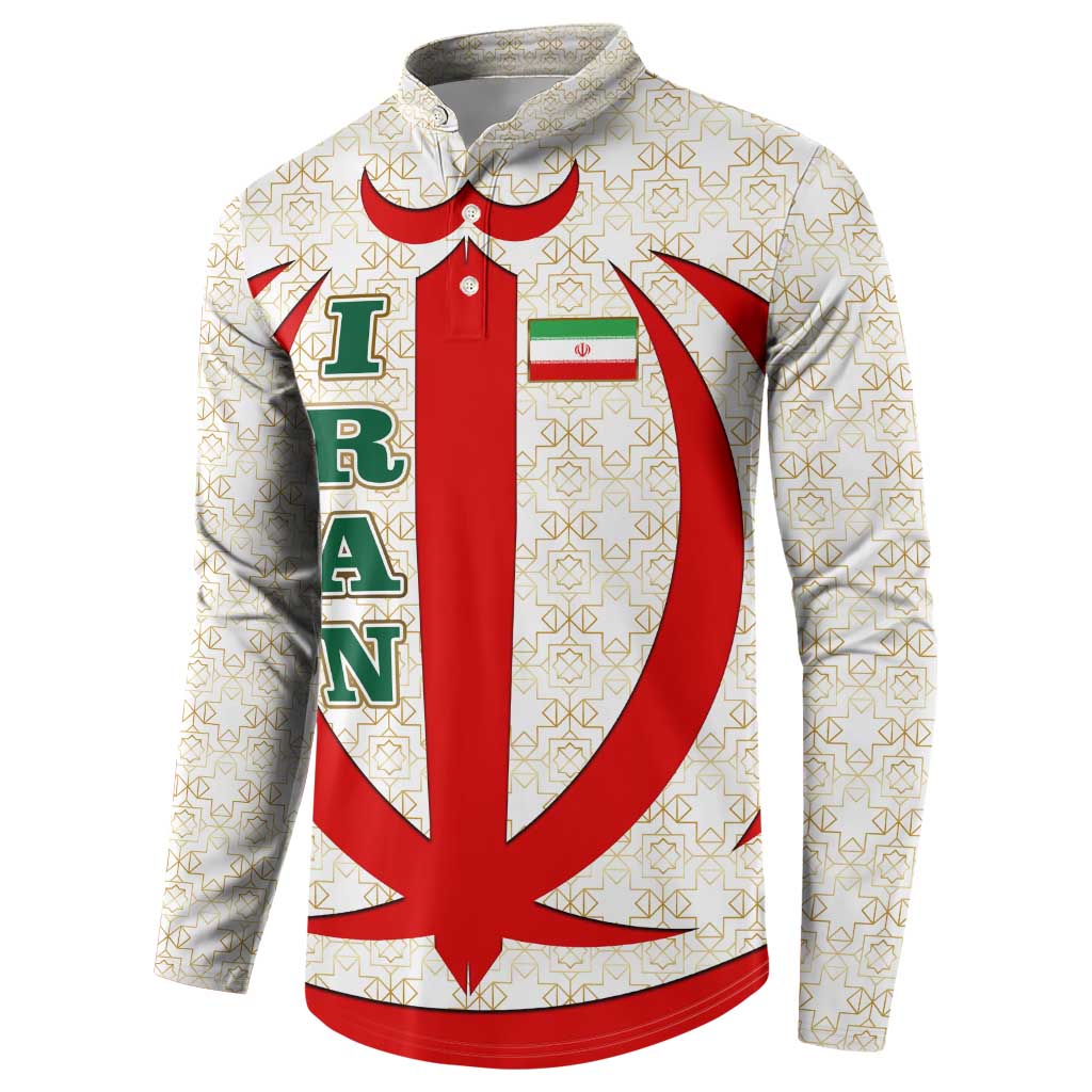 Iran Flag Pattern Button Sweatshirt with Bold Red National Emblem Design
