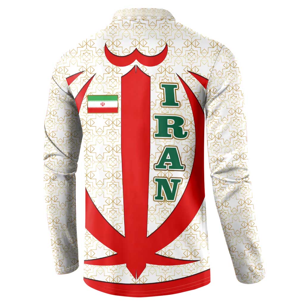 Iran Flag Pattern Button Sweatshirt with Bold Red National Emblem Design