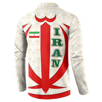 Iran Flag Pattern Button Sweatshirt with Bold Red National Emblem Design
