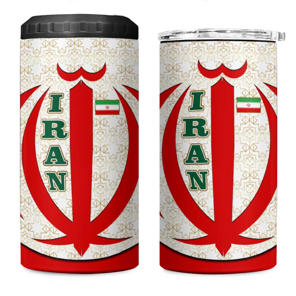 Iran Flag Pattern 4 in 1 Can Cooler Tumbler with Bold Red National Emblem Design