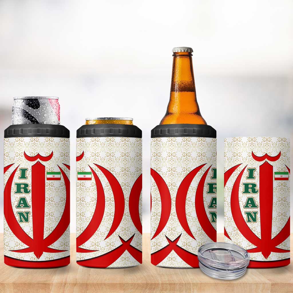 Iran Flag Pattern 4 in 1 Can Cooler Tumbler with Bold Red National Emblem Design