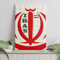 Iran Flag Pattern Canvas Wall Art with Bold Red National Emblem Design