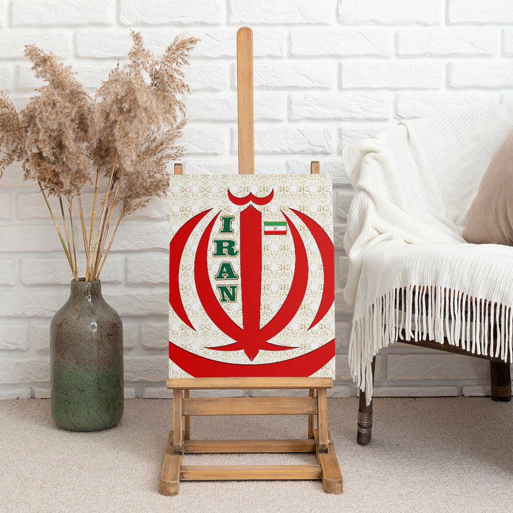 Iran Flag Pattern Canvas Wall Art with Bold Red National Emblem Design