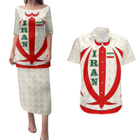 Iran Flag Pattern Couples Matching Puletasi and Hawaiian Shirt with Bold Red National Emblem Design