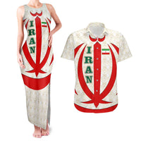 Iran Flag Pattern Couples Matching Tank Maxi Dress and Hawaiian Shirt with Bold Red National Emblem Design