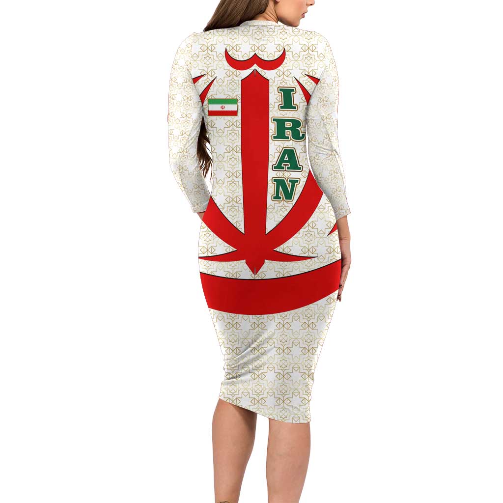 Iran Flag Pattern Family Matching Long Sleeve Bodycon Dress and Hawaiian Shirt with Bold Red National Emblem Design
