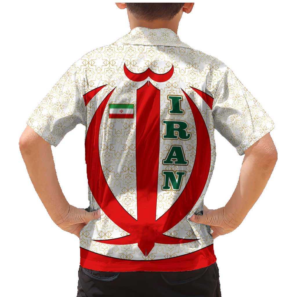 Iran Flag Pattern Family Matching Mermaid Dress and Hawaiian Shirt with Bold Red National Emblem Design