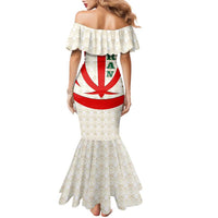 Iran Flag Pattern Family Matching Mermaid Dress and Hawaiian Shirt with Bold Red National Emblem Design