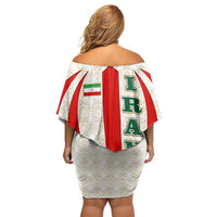 Iran Flag Pattern Family Matching Off Shoulder Short Dress and Hawaiian Shirt with Bold Red National Emblem Design