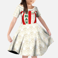 Iran Flag Pattern Family Matching Short Sleeve Bodycon Dress and Hawaiian Shirt with Bold Red National Emblem Design