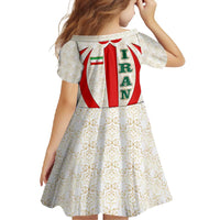 Iran Flag Pattern Family Matching Short Sleeve Bodycon Dress and Hawaiian Shirt with Bold Red National Emblem Design