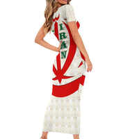 Iran Flag Pattern Family Matching Short Sleeve Bodycon Dress and Hawaiian Shirt with Bold Red National Emblem Design