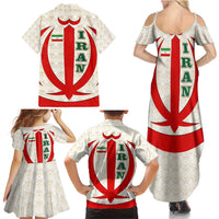 Iran Flag Pattern Family Matching Summer Maxi Dress and Hawaiian Shirt with Bold Red National Emblem Design