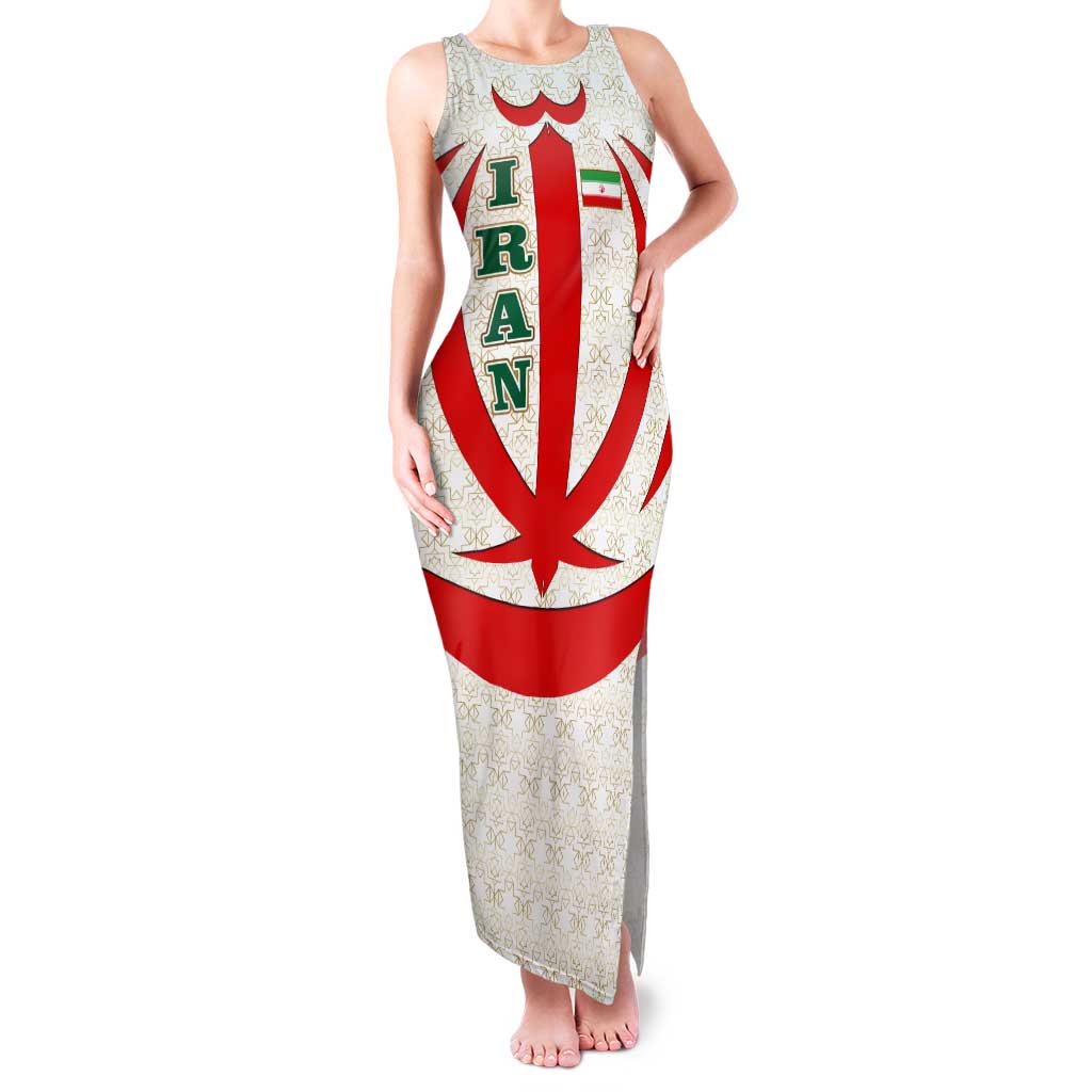 Iran Flag Pattern Family Matching Tank Maxi Dress and Hawaiian Shirt with Bold Red National Emblem Design