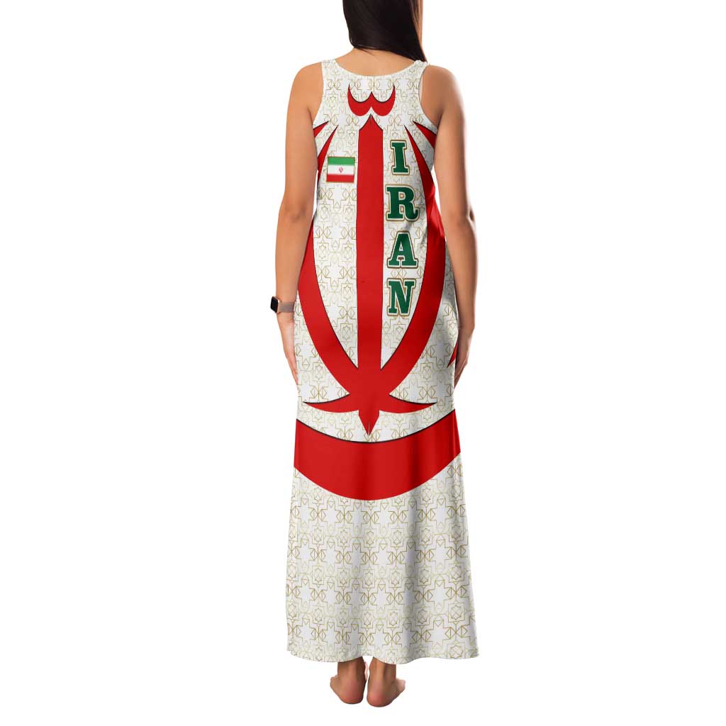 Iran Flag Pattern Family Matching Tank Maxi Dress and Hawaiian Shirt with Bold Red National Emblem Design