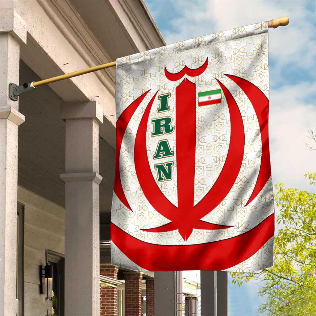 Iran Flag Pattern Garden Flag with Bold Red National Emblem Design