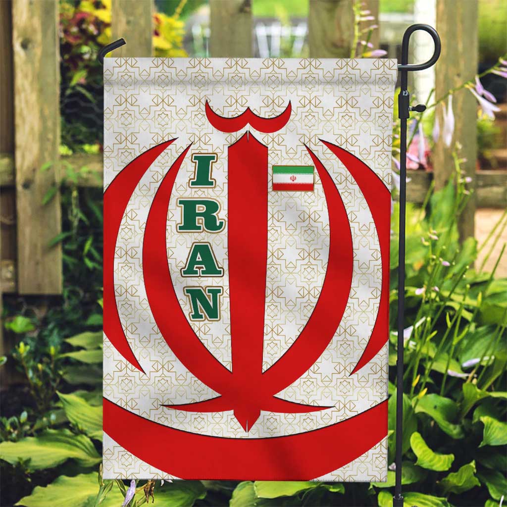 Iran Flag Pattern Garden Flag with Bold Red National Emblem Design