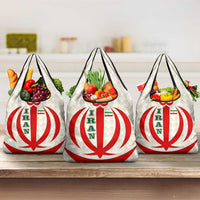 Iran Flag Pattern Grocery Bag with Bold Red National Emblem Design