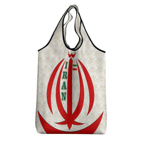 Iran Flag Pattern Grocery Bag with Bold Red National Emblem Design