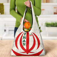 Iran Flag Pattern Grocery Bag with Bold Red National Emblem Design