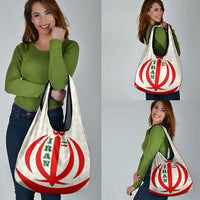 Iran Flag Pattern Grocery Bag with Bold Red National Emblem Design