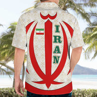 Iran Flag Pattern Hawaiian Shirt with Bold Red National Emblem Design