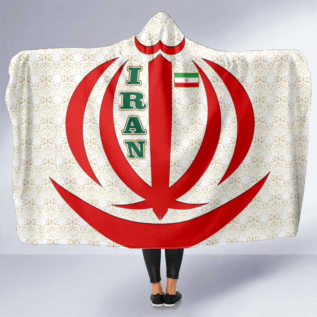 Iran Flag Pattern Hooded Blanket with Bold Red National Emblem Design
