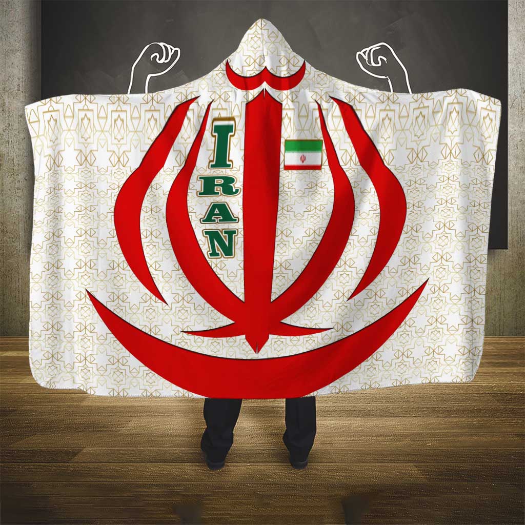 Iran Flag Pattern Hooded Blanket with Bold Red National Emblem Design