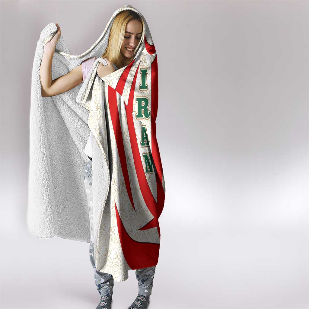Iran Flag Pattern Hooded Blanket with Bold Red National Emblem Design