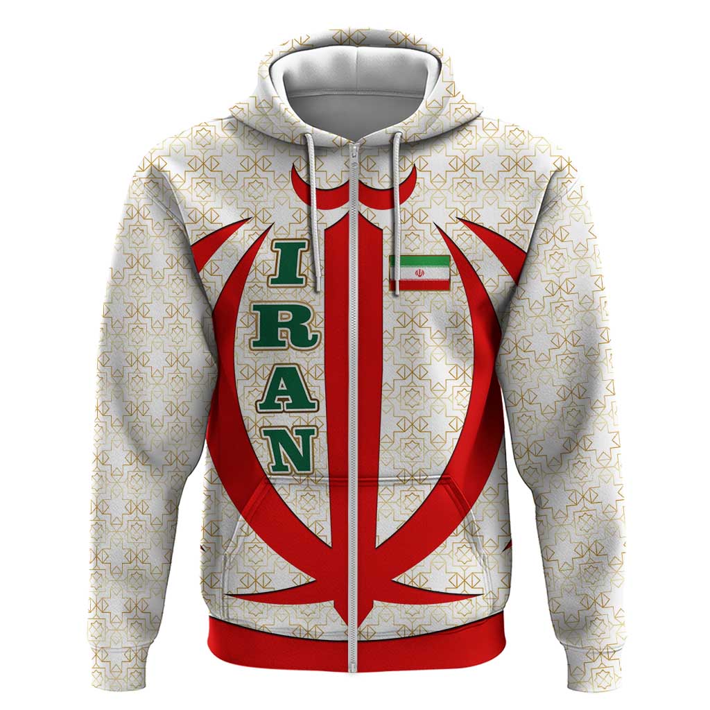 Iran Flag Pattern Hoodie with Bold Red National Emblem Design