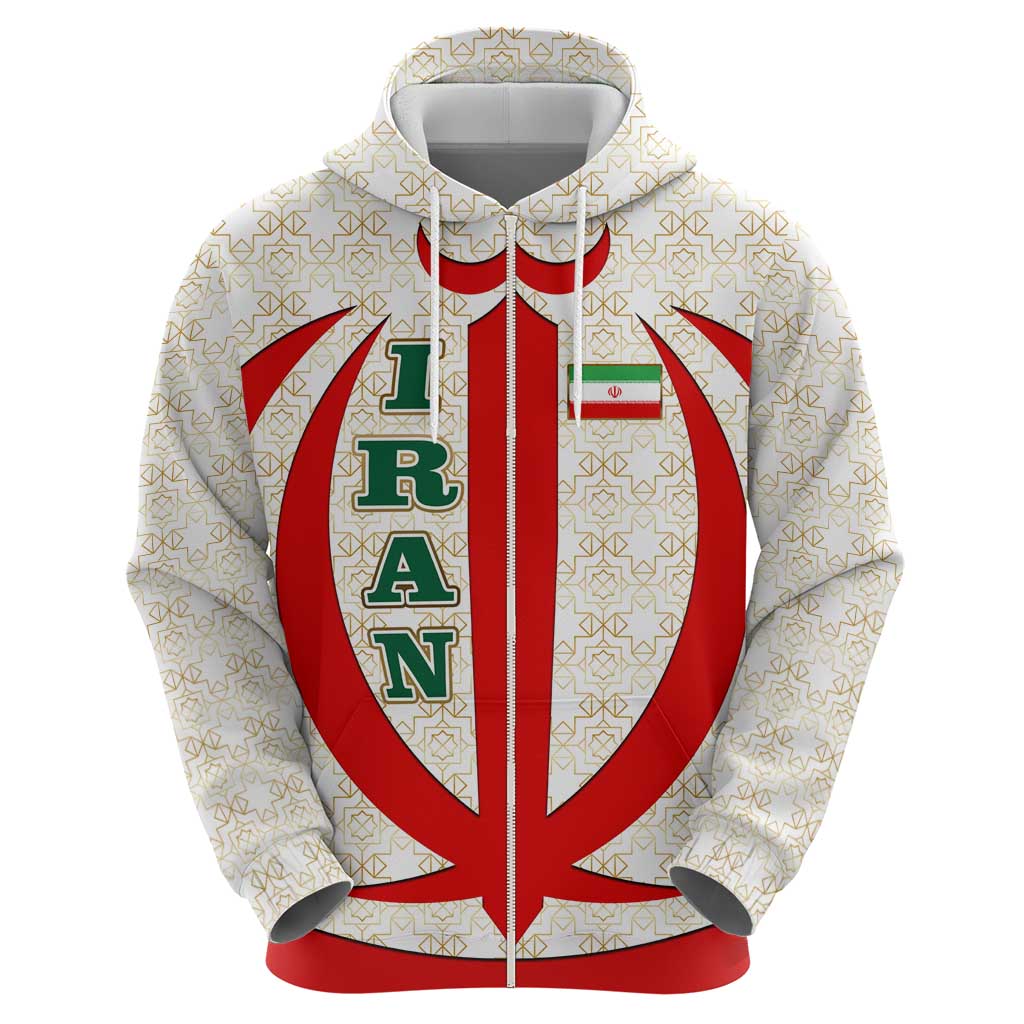 Iran Flag Pattern Hoodie with Bold Red National Emblem Design