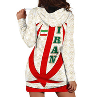 Iran Flag Pattern Hoodie Dress with Bold Red National Emblem Design