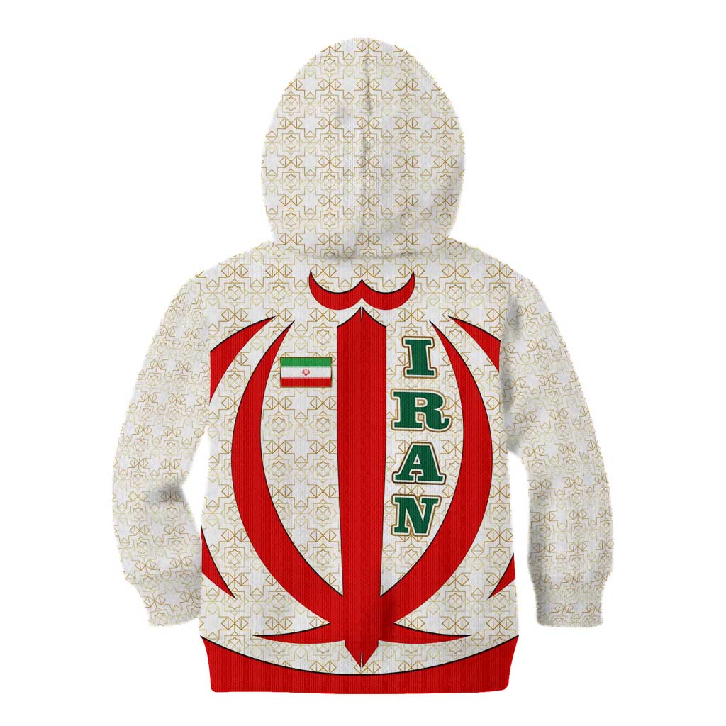 Iran Flag Pattern Kid Hoodie with Bold Red National Emblem Design