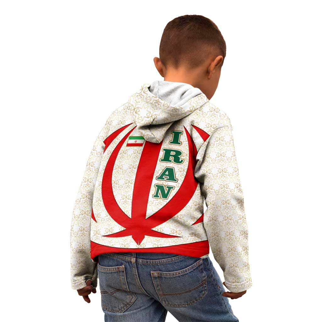 Iran Flag Pattern Kid Hoodie with Bold Red National Emblem Design