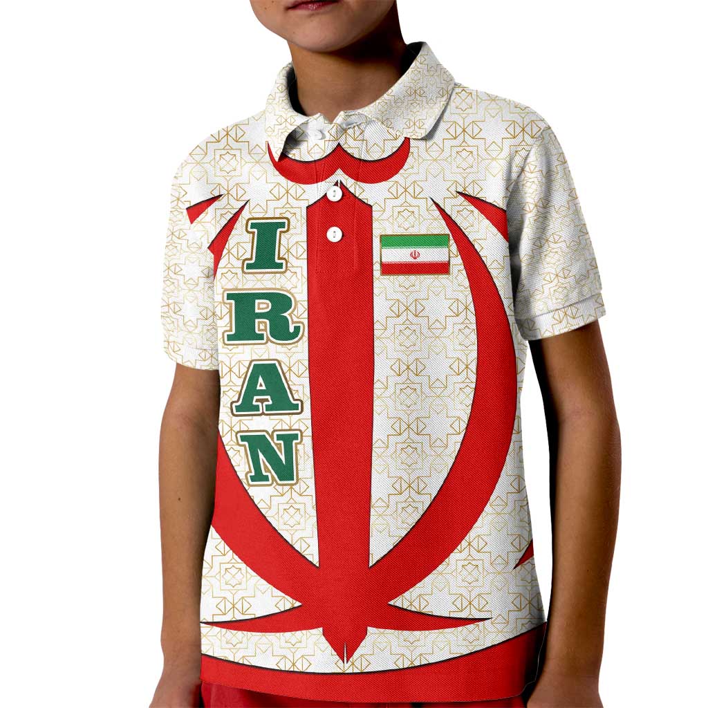 Iran Flag Pattern Kid Polo Shirt with Bold Red National Emblem Design