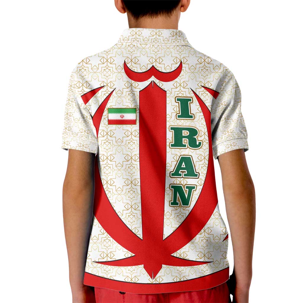 Iran Flag Pattern Kid Polo Shirt with Bold Red National Emblem Design