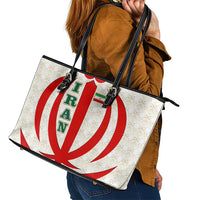 Iran Flag Pattern Leather Tote Bag with Bold Red National Emblem Design