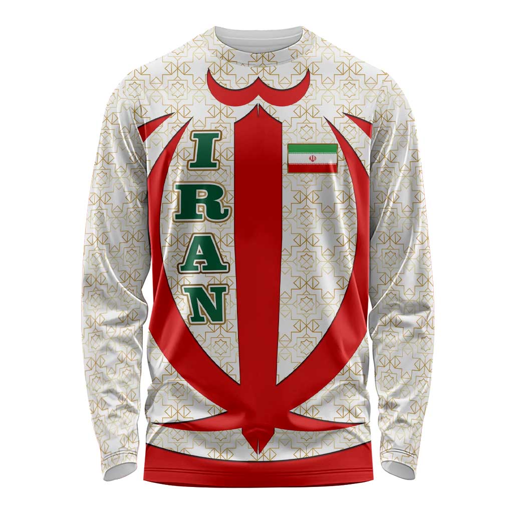 Iran Flag Pattern Long Sleeve Shirt with Bold Red National Emblem Design