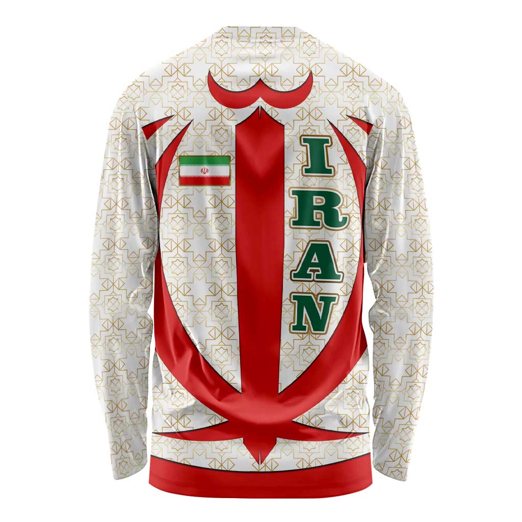 Iran Flag Pattern Long Sleeve Shirt with Bold Red National Emblem Design