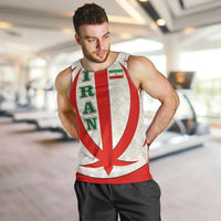 Iran Flag Pattern Men Tank Top with Bold Red National Emblem Design