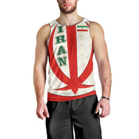 Iran Flag Pattern Men Tank Top with Bold Red National Emblem Design