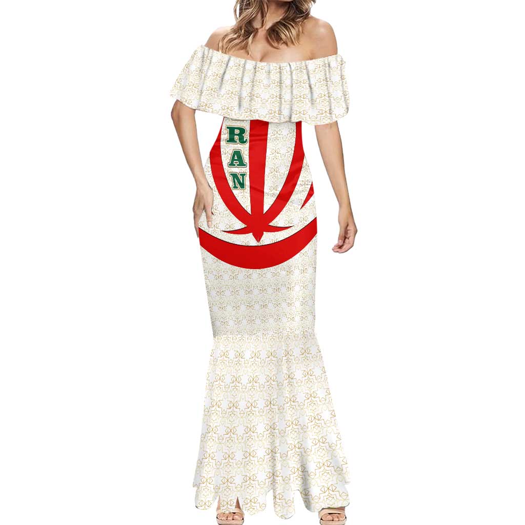 Iran Flag Pattern Mermaid Dress with Bold Red National Emblem Design